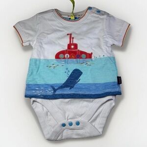New Ted Baker Baby Boys Romper Textured Gift Summer Newborn 0-3 Mo Whale Ocean